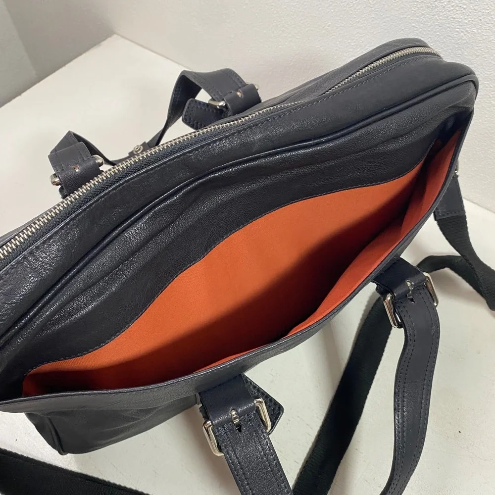 Cole Haan Black Leather Briefcase Laptop Bag Made in Italy Business Casual